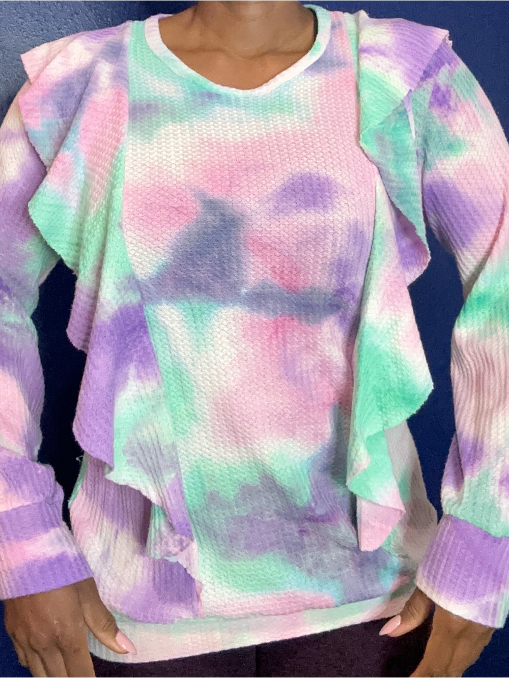 Ruffled Tie-Dye Long Sleeve Top - Pastel Multi
